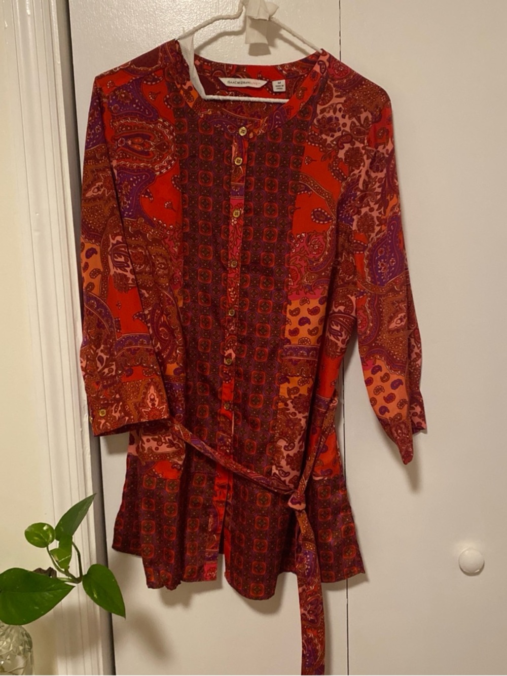 Isaac Mizrahi Red Paisley Print Button-Front Top